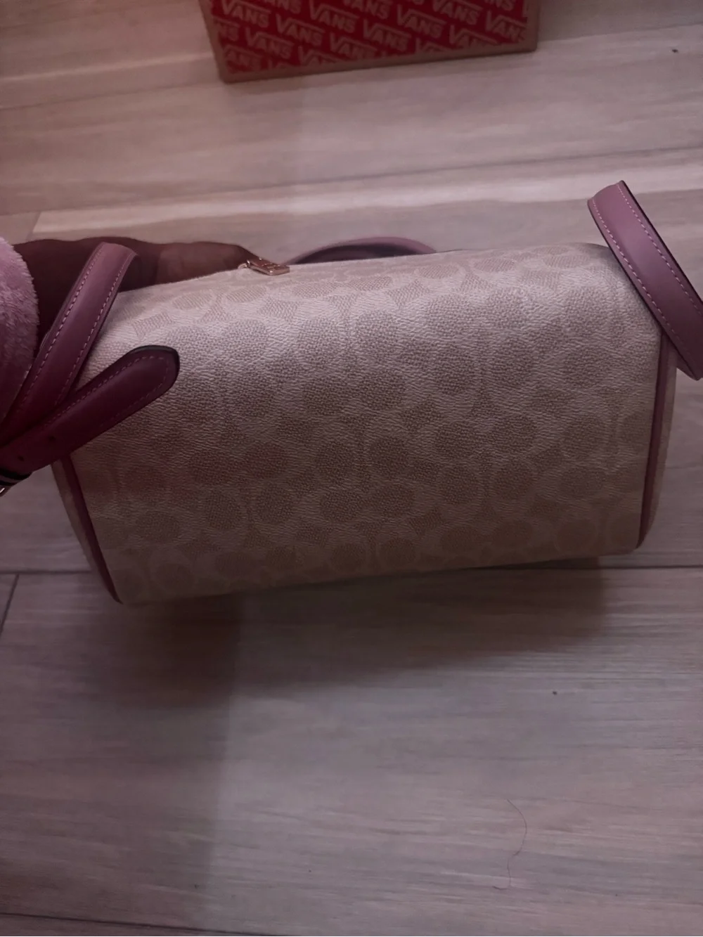 Coach Signature Canvas Rowan with Pink Trim and heart charm